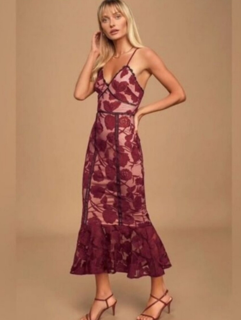 Lulus Spaghetti Strap Burgundy Lace Dress - Picture 2 of 4